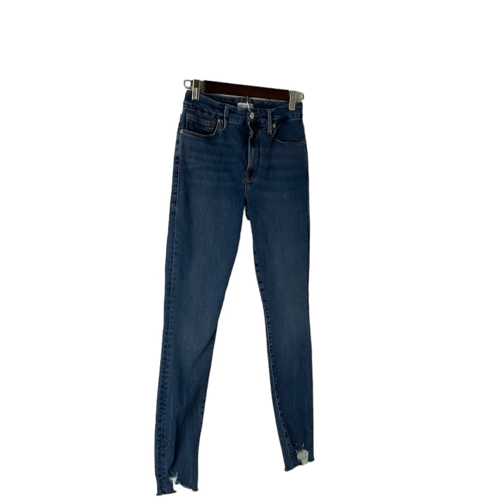 Good American High Rise Raw Hem Skinny Jeans Size 27 Blue